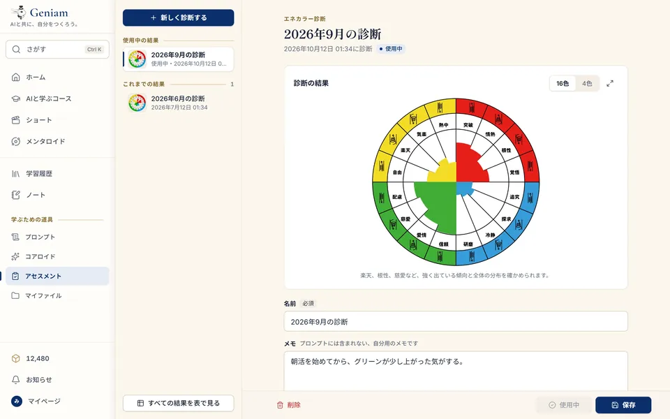アセスメント（エネカラー診断）の結果（サンプル）